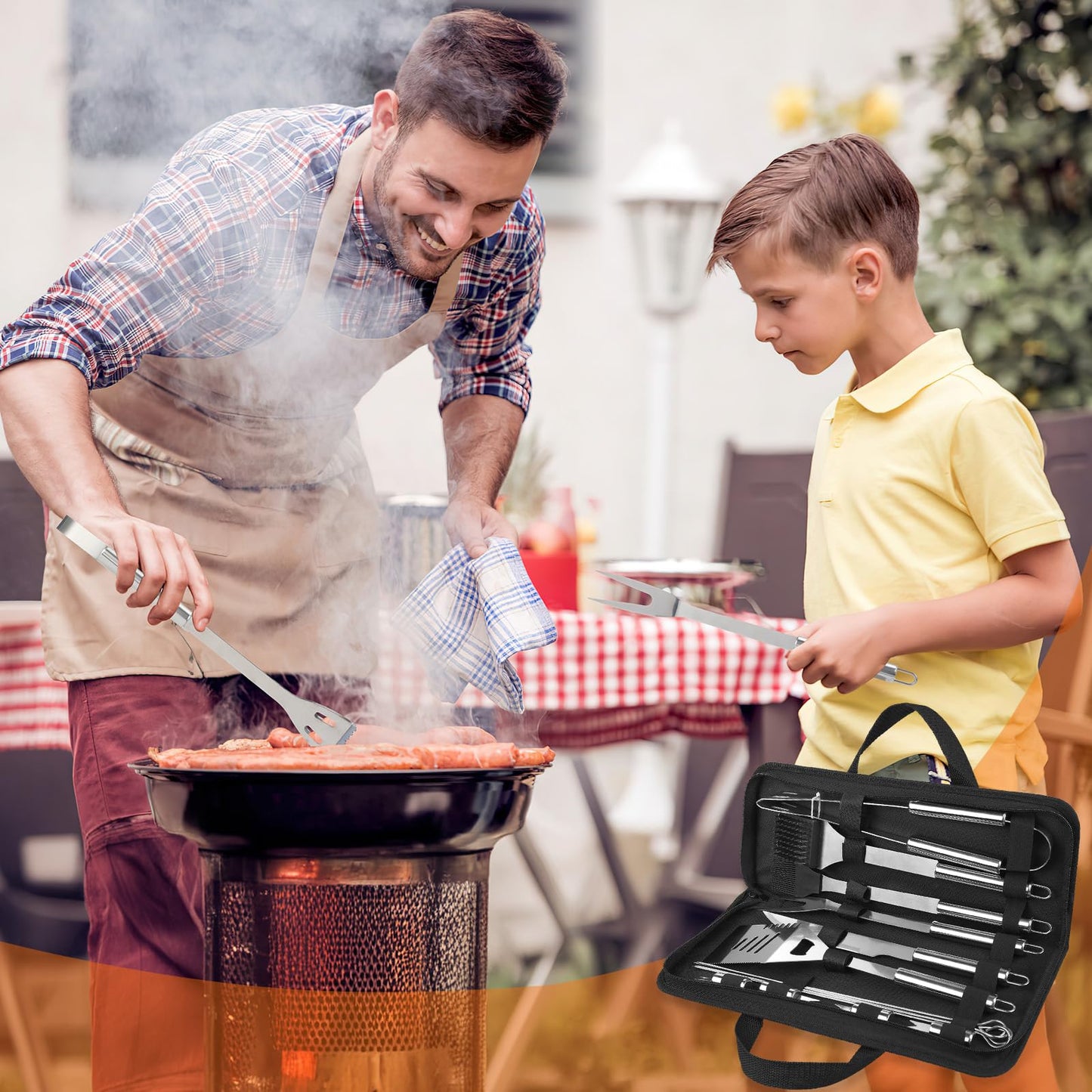 Anpro Grilling Accessories Grill Kit- Grill Set, Grilling Utensil Set, BBQ Accessories, BBQ Kit, BBQ Grill Tools, Grilling Gifts for Father's Day, Smoker, Camping, Kitchen,21 PCS-Standard Silver