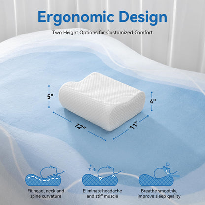 AM AEROMAX Travel Contour Memory Foam Pillow, Cervical Pillow for Neck Pain Relief, Neck Orthopedic Sleeping Pillows for Side, Back and Stomach Sleepers.