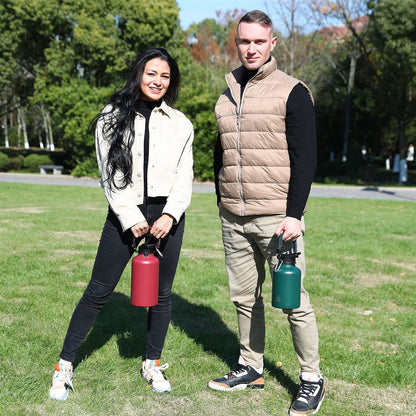 BJPKPK Insulated Water Bottles with Straw Lid, 50oz Large Water Jug, Stainless Steel Vacuum Bottles, Hot & Cold Thermo with 3 Lids and Paracord Handle,Army Green