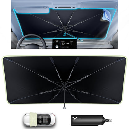 helloleiboo [2025 Upgraded] Car Windshield Sun Shade Umbrella 57"x 32" Windshield Sun Shade Foldable 5-Layer Thickened Vinyl Coating Reflective Polyester Blocks Heat & UV Rays for Medium Car Sedans