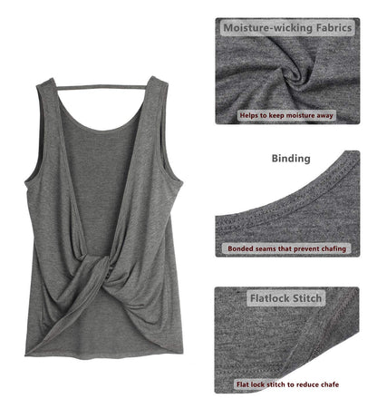 icyzone Workout Tank Tops for Women - Open Back Strappy Athletic Tanks, Yoga Tops, Gym Shirts (M, Charcoal)