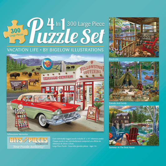 Bits and Pieces – 4-in-1 Multi-Pack Large 300 Piece Jigsaw Puzzles for Adults – Jigsaw Puzzle Set Bundle by Bigelow Illustrations, Completed Puzzle Size: 16" x 20"