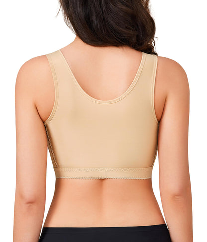 BRABIC Women's Front Closure Bra Post-Surgery Posture Corrector Shaper Tops with Breast Support Band (Beige, M)