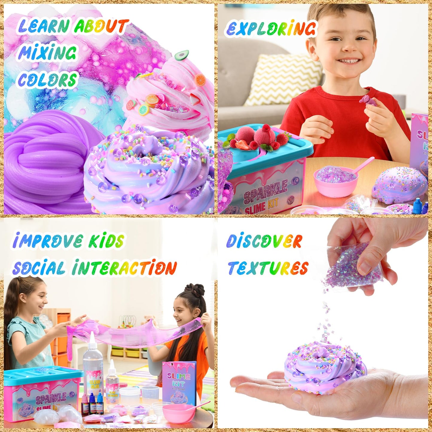 inksbui Slime Kit - Confetti, Glimmer Crunchy, Foam, Jelly Cubes - Stress Relief Toys, Party Favors for Kids, Boys and Girls Ages 6-12