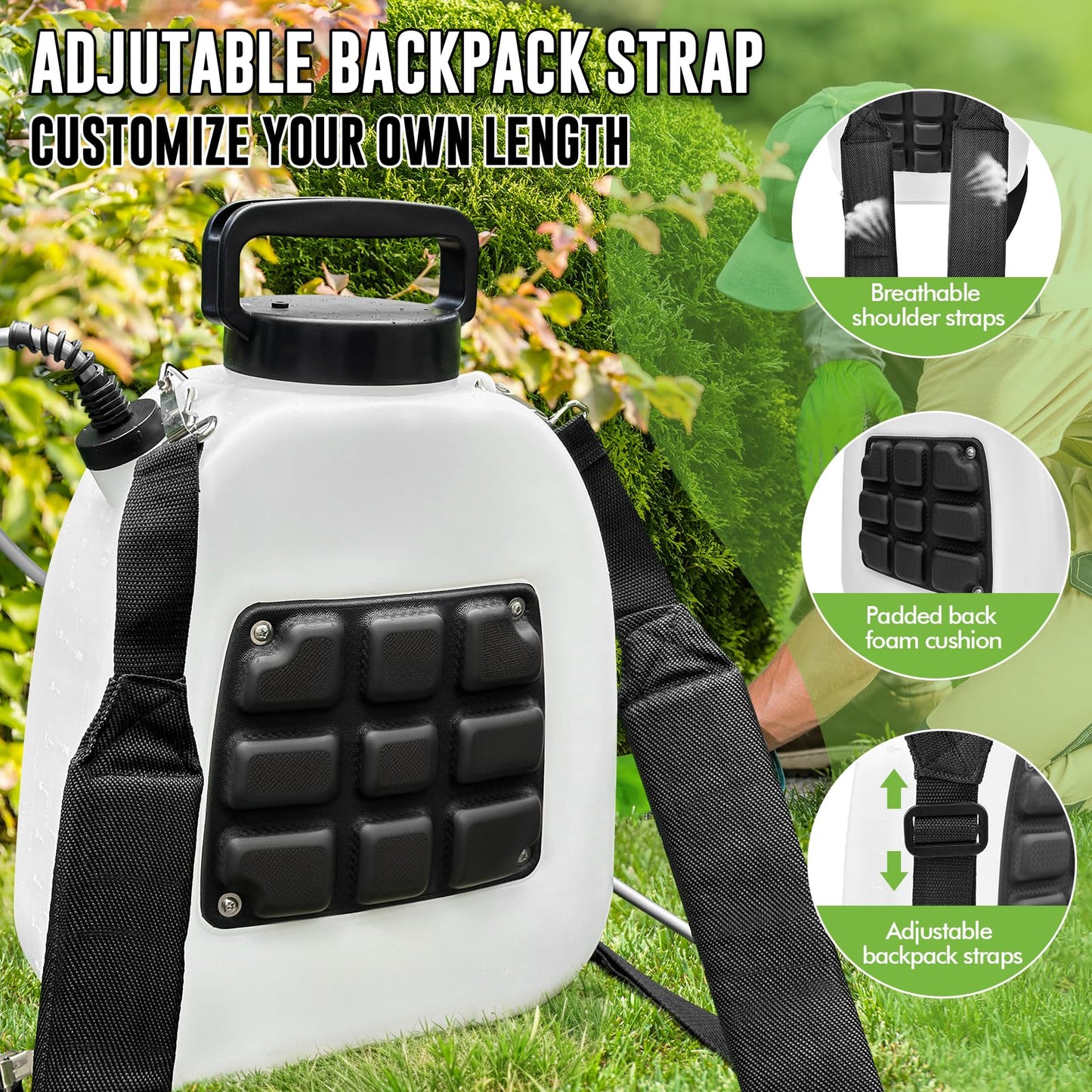 Battery Powered Sprayer 3.2 Gallon, VAXMAY Backpack Sprayer with 3 Adjustable Speeds, Battery Indicator, 5 Mist Nozzles, 41" Retractable Wand, USB Rechargeable Weed Sprayer for Lawn Garden Yard