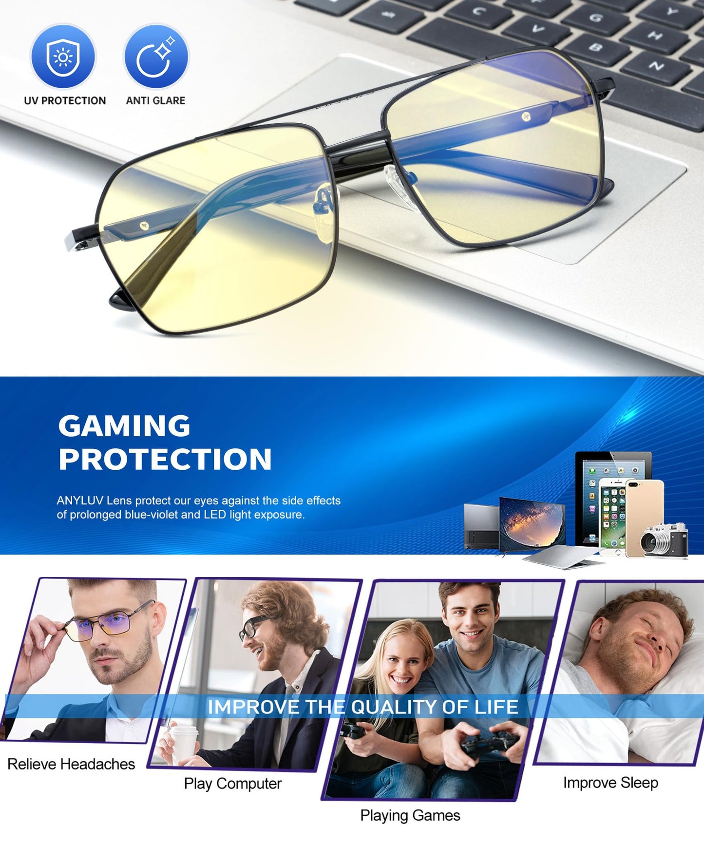 ANYLUV Blue Light Glasses Men/Women, Blue Light Blocking Glasses, Computer Screen Blocker Eyes Protection Glasses