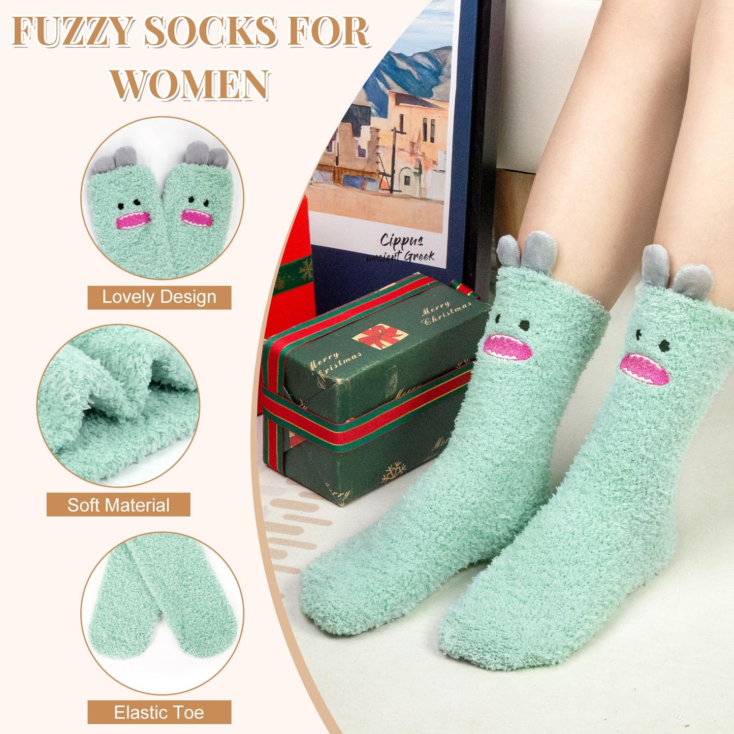 iCamter 5 Pairs Womens Fluffy Fuzzy Socks Cute Warm Winter Slipper Cozy Socks for Women