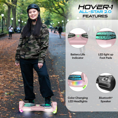 Hover-1 All-Star 2.0 Hoverboard 7MPH Top Speed, 7MI Range, Dual 200W Motor, 5HR Recharge, 220lbs Max Weight, LED Wheels & Headlights Self Balancing Scooters