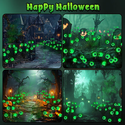 6 Pack Solar Eyeball Lights for Halloween Decorations Outdoor, 36 LED Green Eyeball Solar Halloween Lights, Waterproof Swaying Firefly Lights with 2 Modes for Pathway Patio Yard Lawn Garden Decor