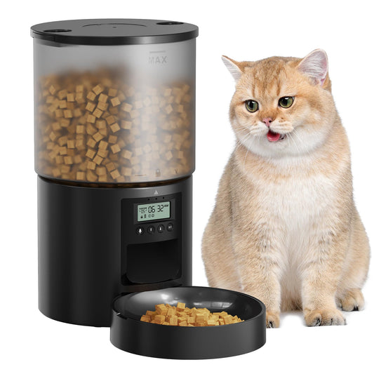 Automatic Cat Feeder Food Dispenser: 4L Timed Small Dog Dry Food Dispenser with 10s Voice - Distributeur Nourriture Chat Hund Programmable - Auto Pet Feeder with 1-6 Meals Per Day