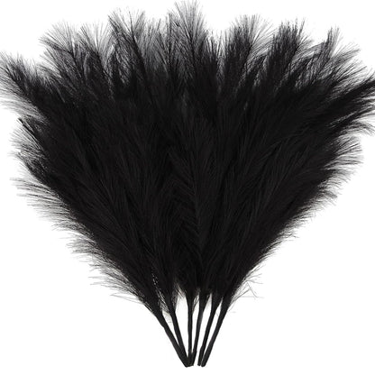 ZIFTY 6-Pcs 17" Black Pampas Grass Faux Pompas Fluffy Artificial Fake Flower Gothic Decor for Black Bathroom Decor Vase Filler Ins Style Modern Home Decor Halloween (Black)