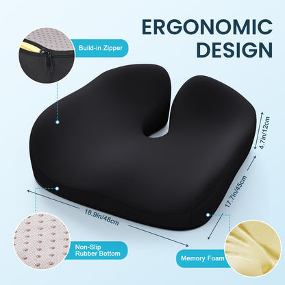 Benazcap Seat Cushion, Memory Foam Cushions for Office Chair - Ergonomic Chair Cushions for Tailbone Pain Relief, Sciatica & Back Support, Office Chair Cushion & Car Seat Cushion