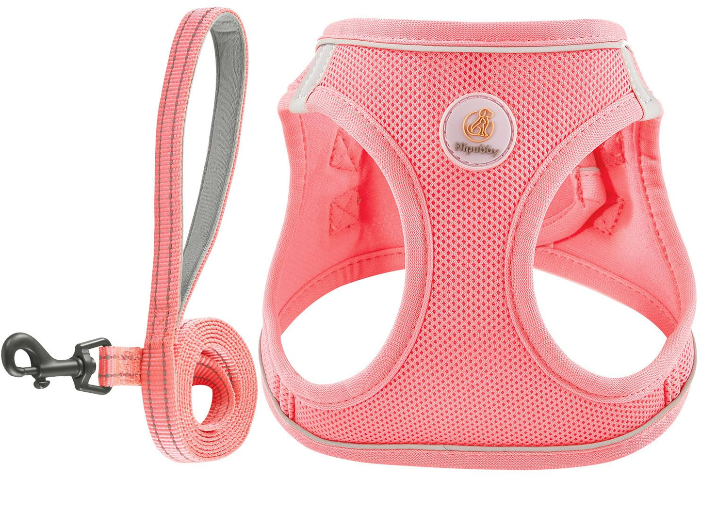 Hipubby Dog Harness and Leash Set, No Pull Soft Mesh Puppy Harness for Small Medium Dogs, Cats - Step in Adjustable Reflective Pet Harness with Buckle and Double D-Rings - Pink, XS