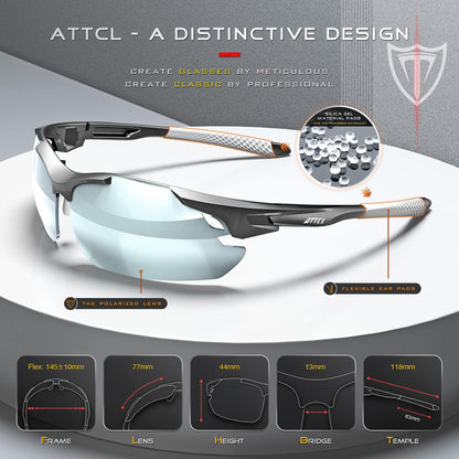 ATTCL Sunglasses For Men - Upgraded Sports Polarized Sunglasses for Cycling Driving Fishing UV Protection 7027-C3 Silver