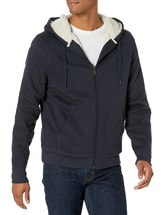 Amazon Essentials Hoodie For Men, Sherpa-Lined Full-Zip Fleece Sweatshirt, Small, Navy