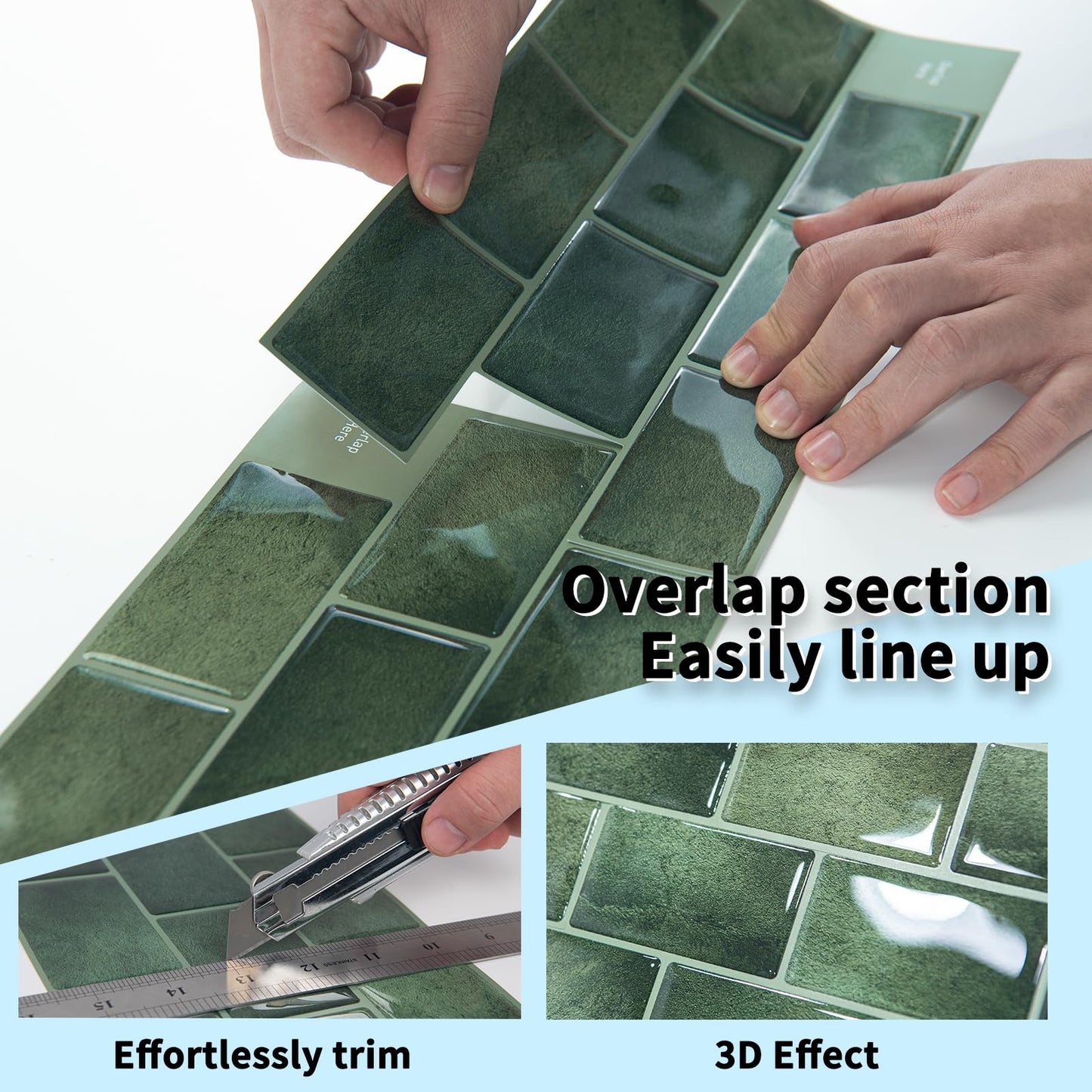 Art3d Peel and Stick Backsplash Tile Green for Kithchen Bathroom Laundry Room Stove RV, 20-Pack of 12 x 6" Self-Adhesive Vinyl Stick On Subway Tile