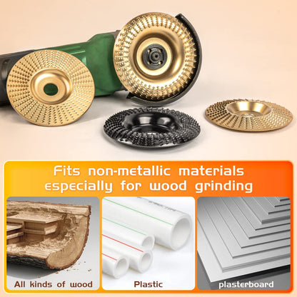 BLEKOO 4PC Angle Grinder Wood Carving Disc Set, for 4" or 4 1/2" Angle Grinder with 5/8" Arbor, Wood Shaper Carving Disc, Stump Grinder Teeth, Wood Shaping Tools