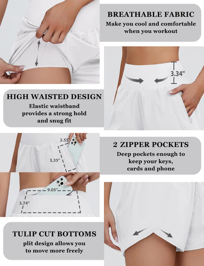 BMJL Women's High Waisted Athletic Shorts Pocket Workout Shorts Gym Sporty Running Shorts(M,White)