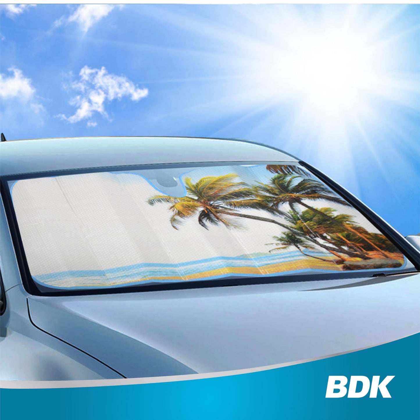 BDK Palm Tree Tropical Island Front Windshield Sun Shade Accordion Folding Cute Car Window Shades for Truck & Car Sunshade Shield for Sun UV Rays - Visor Protector Keeps Vehicle Cool - 58 x 27 inches