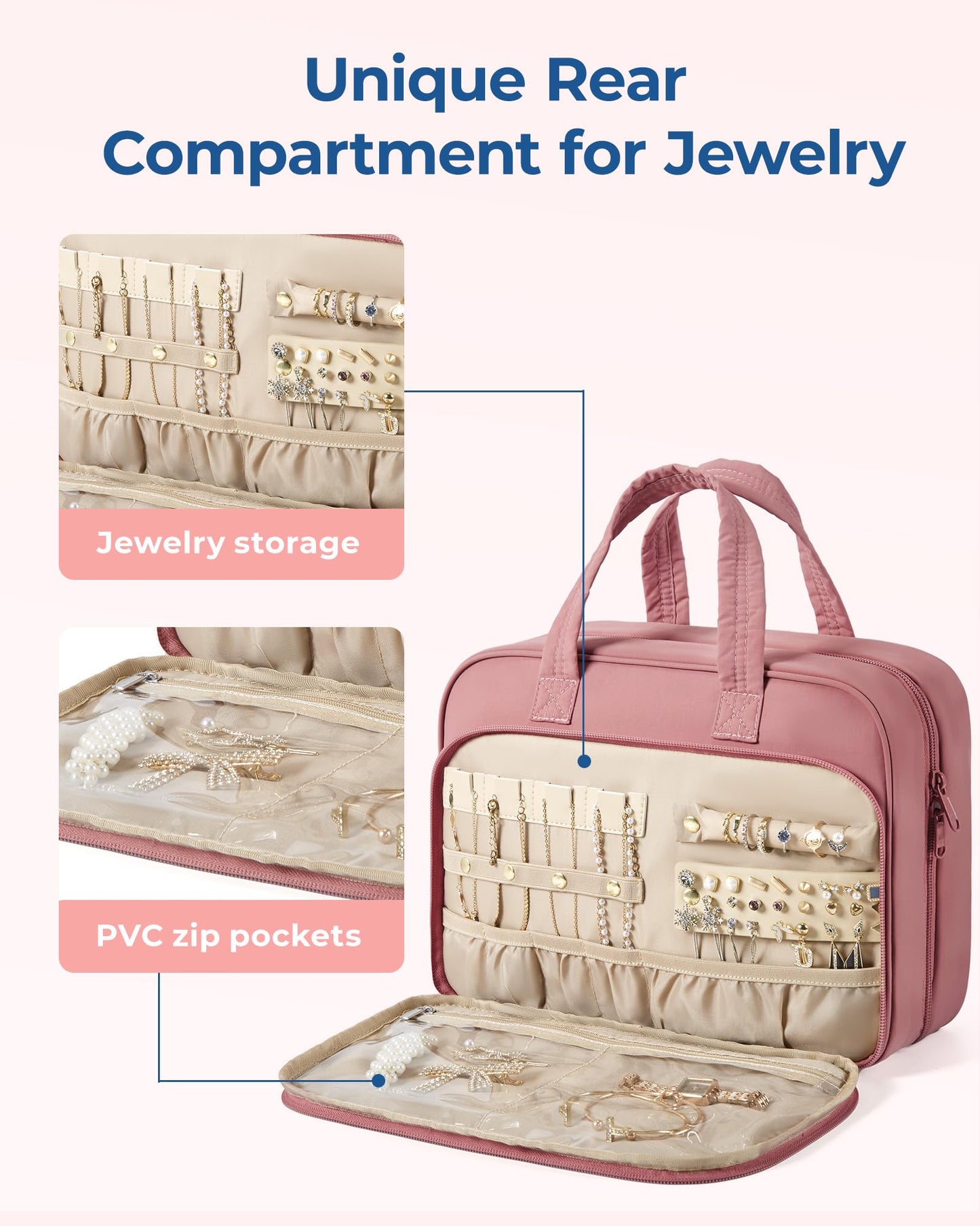 BAGSMART HangingToiletry Bag for Women, Puffy Travel Toiletry Bag with Jewelry Organizer, Waterproof Cosmetic Makeup Bag Compartment, Toiletries Kit Set for Traveling, Accessories, Essentials (Large)