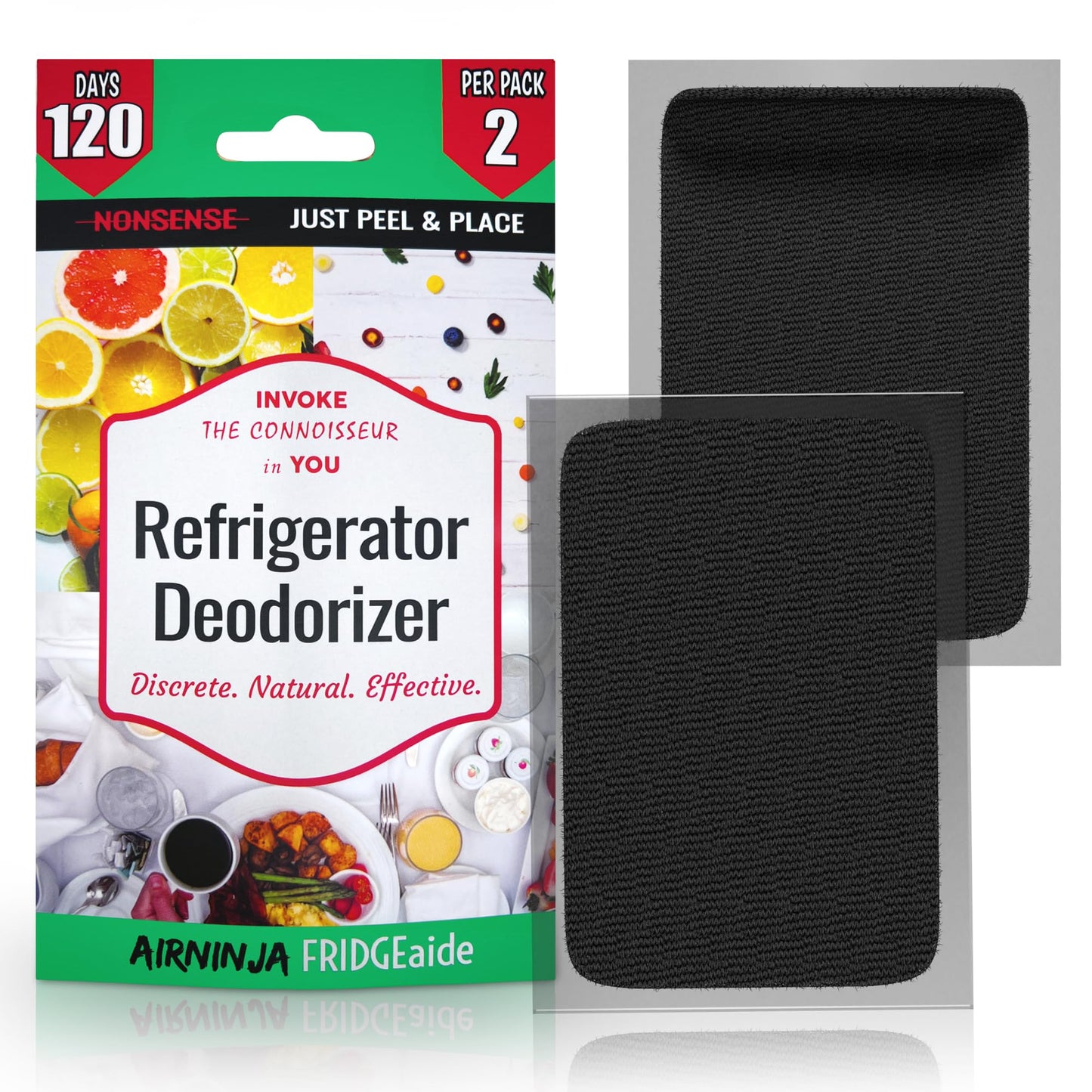 AIRNINJA Fridge Deodorizer - Natural Refrigerator Deodorizer Odor Eliminator - Beats Baking Soda and Bamboo Charcoal Air Purifying Bags - Activated Carbon Odor Absorber for Fridge & Freezer (2 pk)