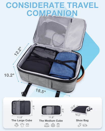 BAGSMART Compression Travel Backpack, 40L Expandable Airline Approved Carry On Backpack with Packing Cubes, Water Resistant Weekender Backpack Fits 17 Inch laptop, Luggage Daypack with Shoe Bag, Grey