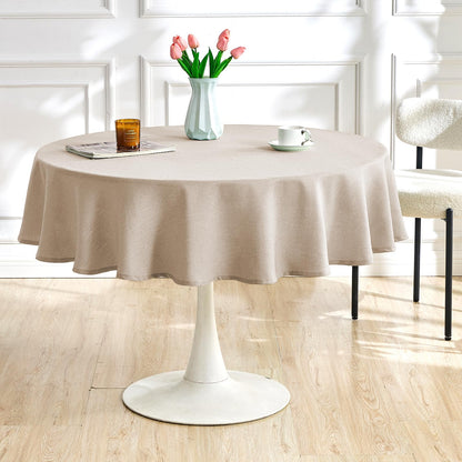 AUSSPVOCT Linen Textured Tablecloth Round Table Cloths 60 inch Water Resistant Spill-Proof Wipeable Tablecloths Wrinkle Free Table Covers for Dining, Farmhouse, Outdoor, Kitchen, Banquet, Khaki