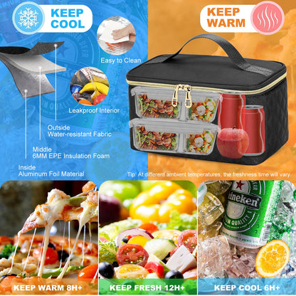 AIJIEKE Lunch Backpack for Women, 15.6 inch Laptop Backpack with Insulated Cooler Lunch Bag Set for Lunch Box Work Backpack for Travel Nurse Teacher, Black