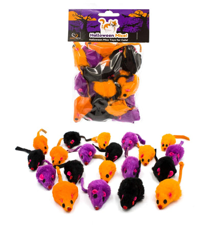 AXEL PETS 20 Halloween Colorful Furry Mice Cat Toys with Catnip and Rattle Sound Made of Real Rabbit Fur, Interactive Catch Play Teaser Mouse Toy for Cats and Kittens. Pack of 20 Mice