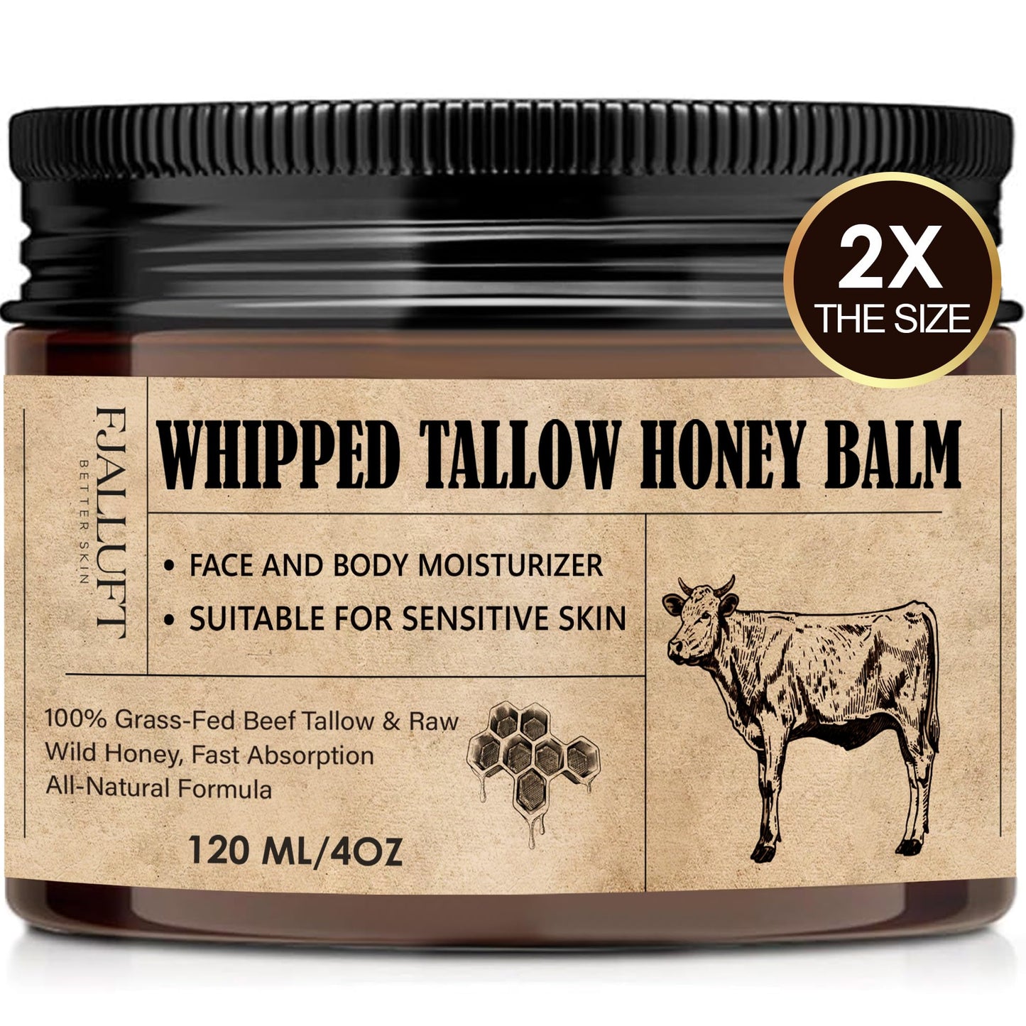 Beef Tallow and Honey Balm Moisturiser: Whipped Grass Fed Beef Tallow Balm with Raw Honey and Olive Oil for Skin and Face – Natural Cow Fat Facial Cream for Anti-Aging Unscented