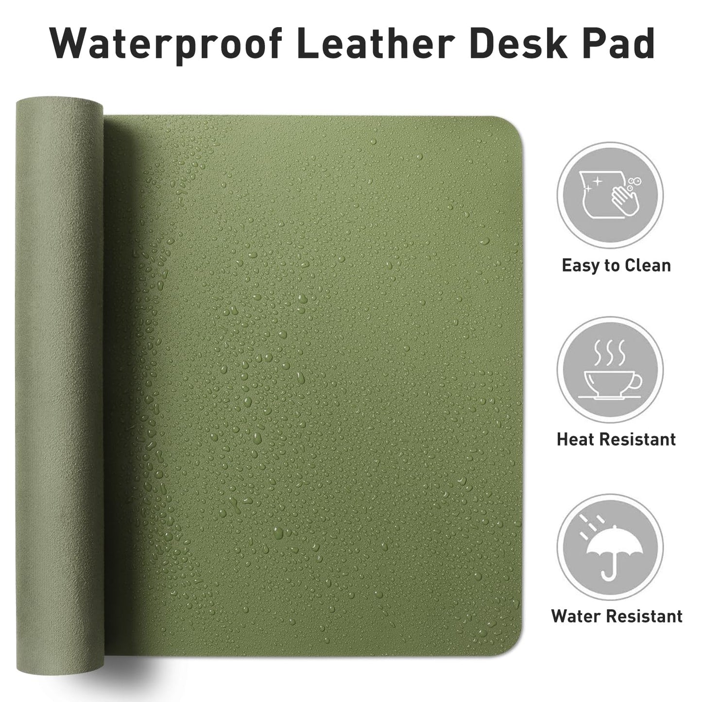 Aothia Leather Desk Pad Protector, Mouse Pad, Office Desk Mat, Non-Slip PU Leather Desk Blotter, Laptop Desk Pad, Waterproof Desk Writing Pad for Office and Home (23.6" x 13.7", Olive Green)
