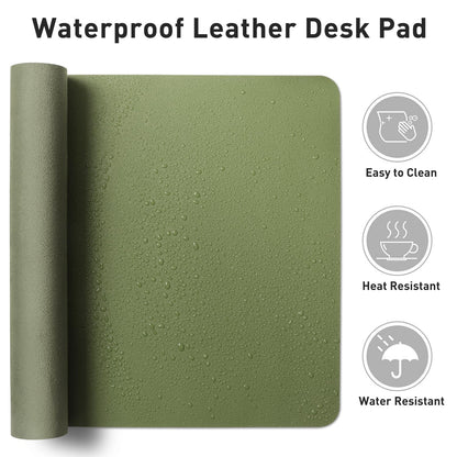 Aothia Leather Desk Pad Protector, Mouse Pad, Office Desk Mat, Non-Slip PU Leather Desk Blotter, Laptop Desk Pad, Waterproof Desk Writing Pad for Office and Home (23.6" x 13.7", Olive Green)