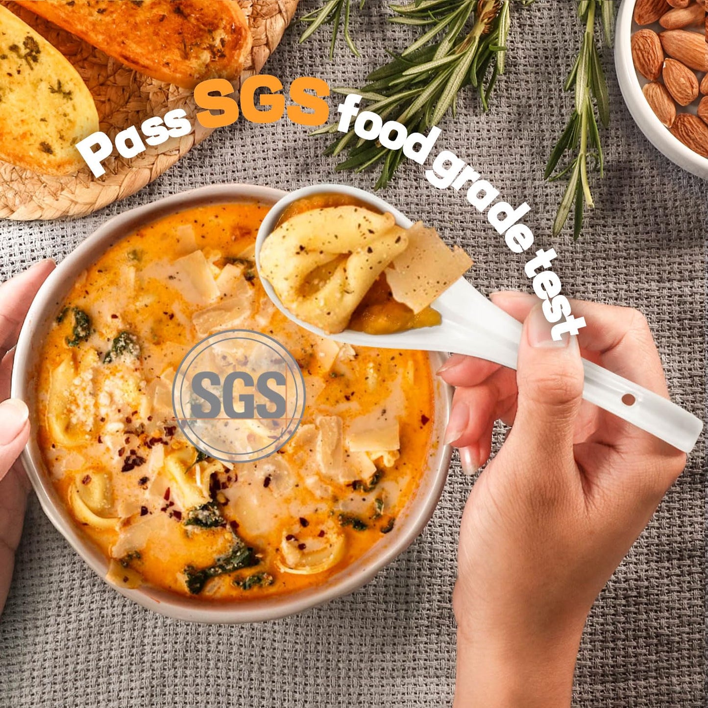 Artena Bright White 6.75 inch Asian Soup Spoons Set of 6, Ultra-fine Porcelain Tablespoon, Chinese/Japanese Kitchen Soup Spoons for Cereal, Ramen Pho - Deep Oval Hook Design