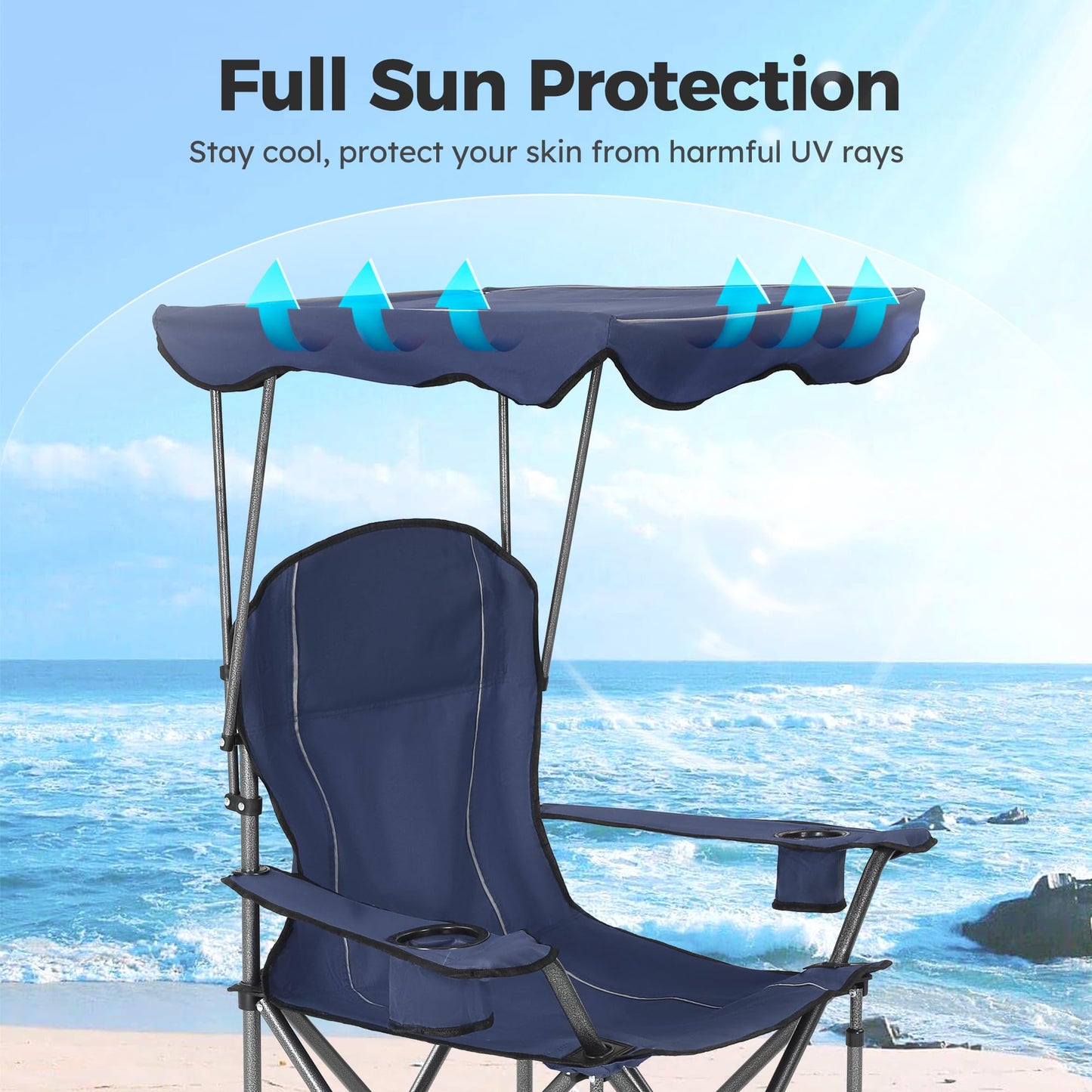 ALPHA CAMP Camp Chairs with Shade Canopy Chair Folding Camping Recliner Support 350 LBS - Navy Blue