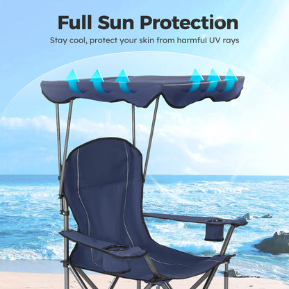ALPHA CAMP Camp Chairs with Shade Canopy Chair Folding Camping Recliner Support 350 LBS - Navy Blue