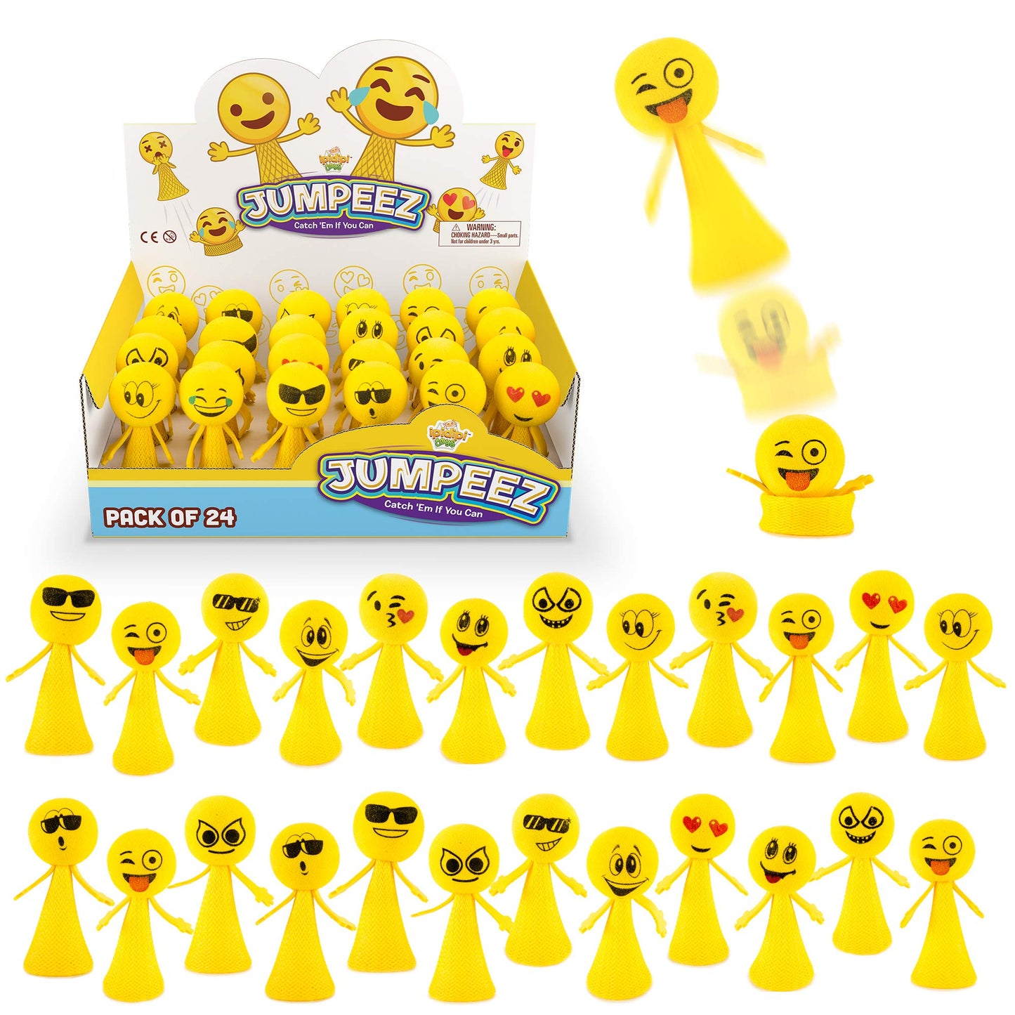 IPIDIPI TOYS Jumpeez Emoji Rocket Poppers – 24-Pack Spring Launcher Toys for Kids – Ideal Birthday Party Favors, Goodie Bag Stuffers, School Prizes, Classroom Rewards for Boys & Girls