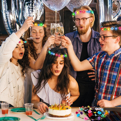 HONLYNE 24 PCS LED Flower Crowns Headbands, Light Up Flower Crowns for Women & Girls, Glow in The Dark Flower Hairbands Wreath for Wedding Beach Party Birthday Cosplay Gifts, Halloween, Christmas