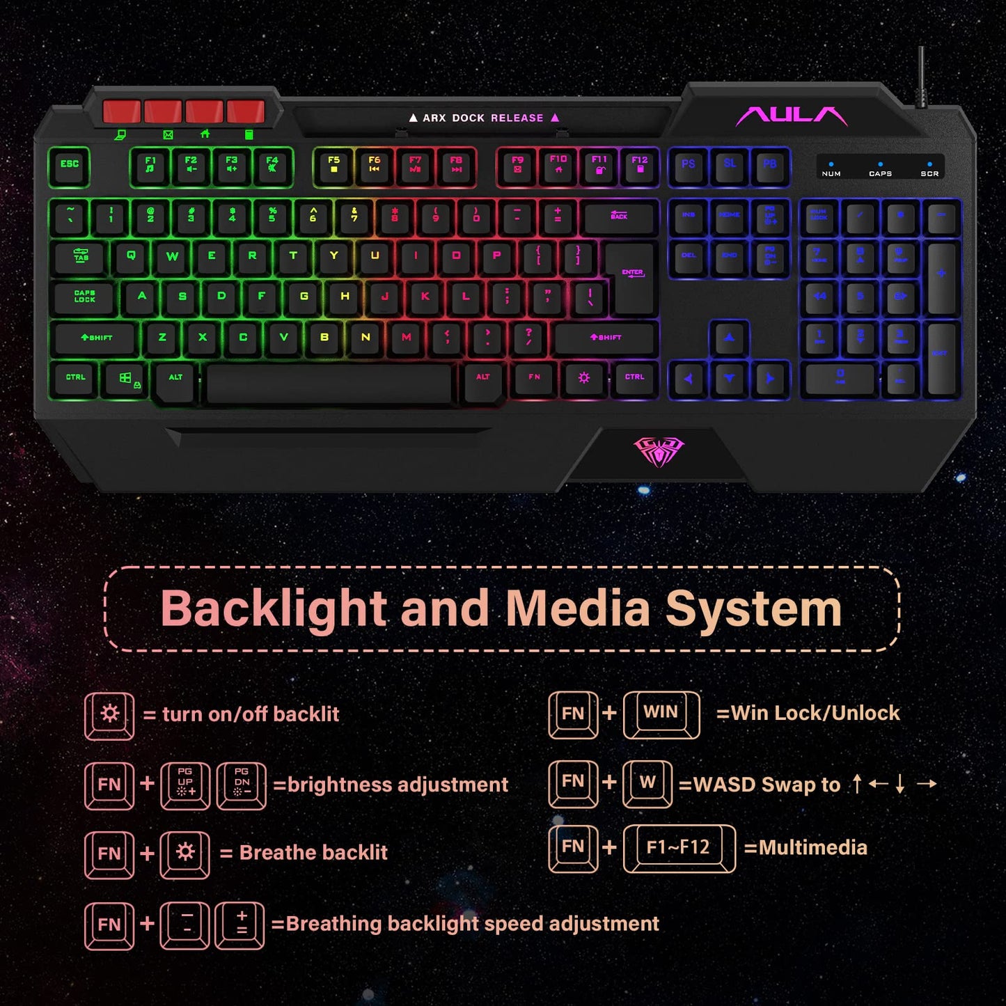AULA Gaming Keyboard Mouse Headset and Mousepad Combo, RGB LED Backlit Gaming Keyboard Bundle, USB Wired Keyboards Combo for PC Gamer, Xbox, PS4 Users
