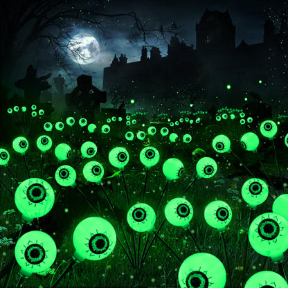 Brizled Solar Halloween Lights, 2 Pack Total 12 LED Green Halloween Eyeball Lights, 2 Modes Outdoor Green Eyeball Light, Swaying Outside Scary Pathway Light Waterproof for Garden Yard Lawn Path Decor