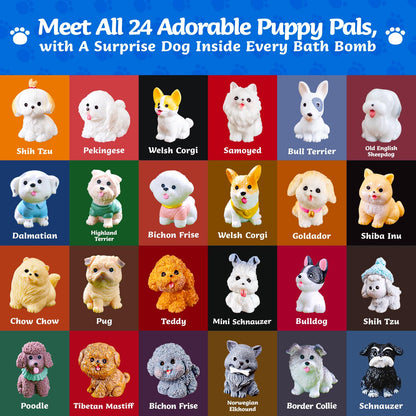 BubbleTail 24 Pack Puppy Bath Bombs for Kids - Each with Surprise Dog Figurine Inside, 12 Scents, Bath Bombs with Toys, Skin-Friendly, Birthday Party Favors & Stocking Stuffers for Boys & Girls