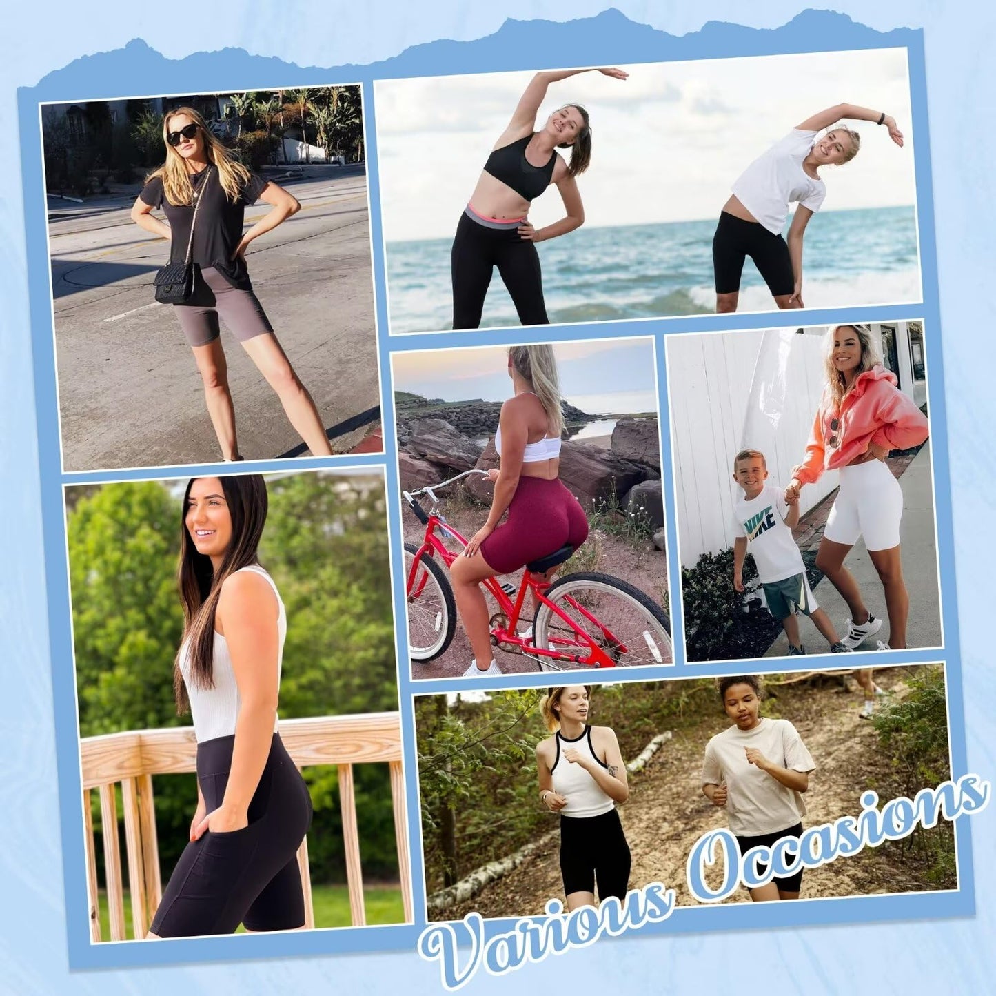 5 Pack Biker Shorts with Pockets for Women - 8" High Waist Spandex Workout Yoga Running Athletic (Black/Light Grey/Blue/Ins Green/Pink-Pockets,ONE)