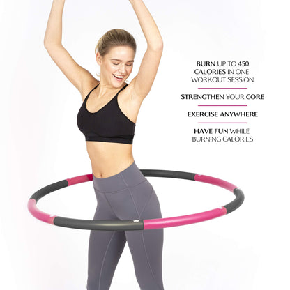 HEALTHYMODELLIFE Exercise Fitness Hoop for Adults - Easy to Spin, Premium Quality and Soft Padding Weighted Hoop - Detachable Hoops for Home & Gym Workouts - 2lbs