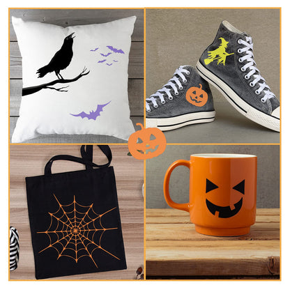 Whaline 12 Sheet Halloween Heat Transfer Vinyl Black Orange Purple Green Yellow HTV Iron on Vinyl Adhesive Craft Vinyl Sheet for DIY Fabric T-Shirts Holiday Gift Halloween Party Decoration, 12 x 10