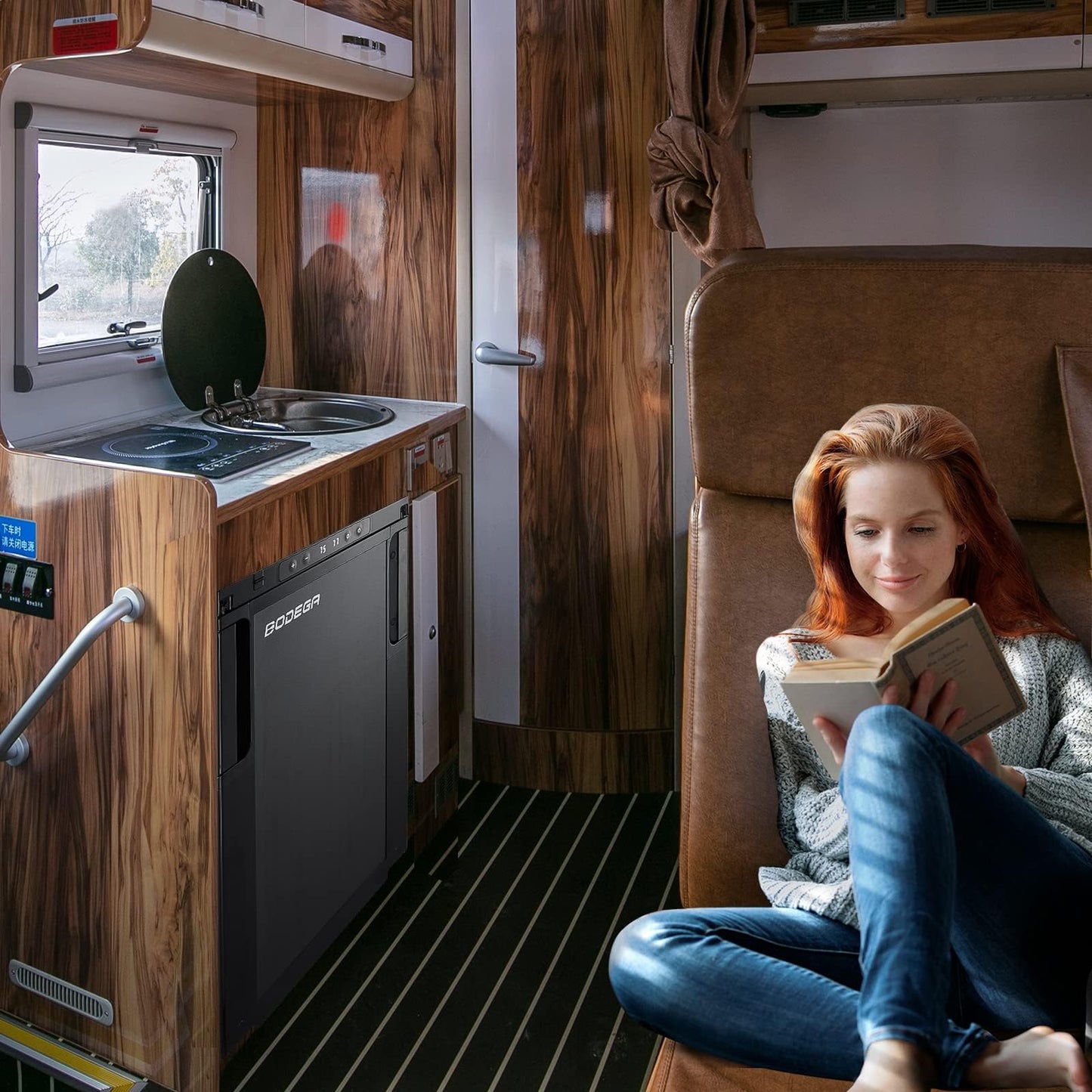 BODEGA [Upgraded 12 Volt Refrigerator, RV Refrigerator APP Control, 45L(1.6cu.ft) RV Fridge and Freezer, Electric Cooler with Lock, (-4℉-46℉) Fridge freezer 12/24V DC for Truck, RV, Camping, Travel