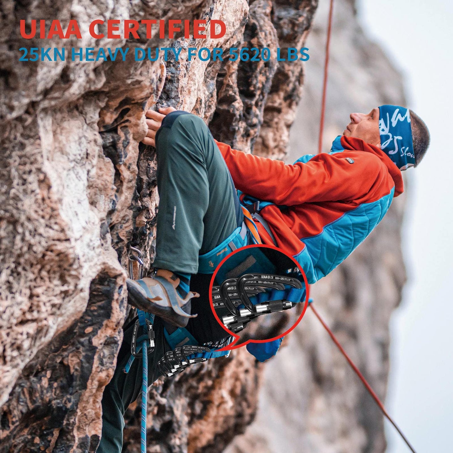 BEIFENG 25KN Auto Locking Carabiner - UIAA Certified Heavy Duty Climbing Carabiners for Rock Climbing, Camping, Rappelling, Hunting, Rescue Equipment - Professional Carabiner Clips (4-Pack, Black)