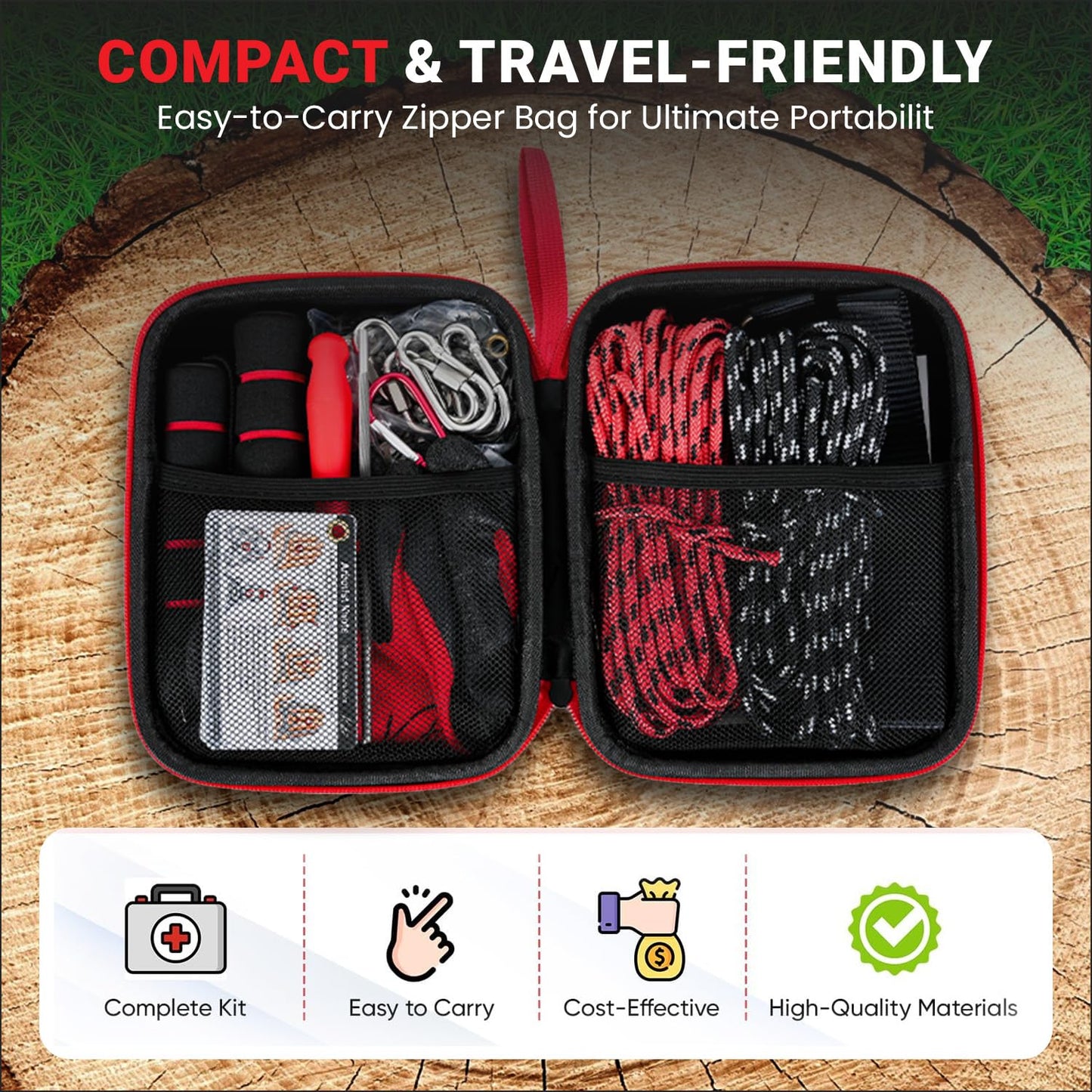 55 Inch High Limb Rope Saw – 360 Rope Chain Saw for Manual Tree Limb Cutting – Sharp Hand Chainsaw with Dual-Sided Blades – Fast and Easy Pocket Chainsaw with Ergonomic Handles and Carrying Case