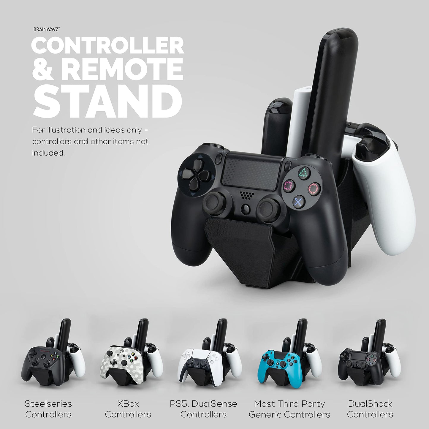 BRAINWAVZ Dual Game Controller & Storage Desktop Holder, Universal Design for Xbox ONE PS5 PS4 PC Gamepads, Reduce Clutter, UGDS-01