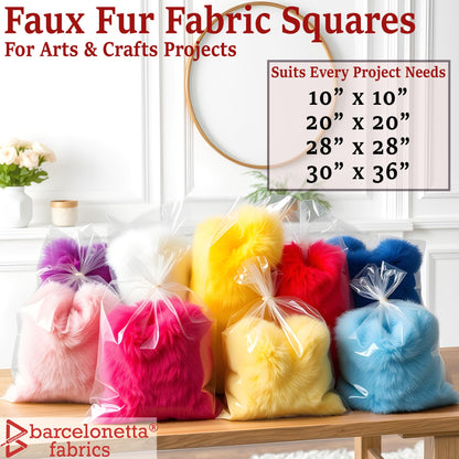 Barcelonetta Faux Fur Fabric | Pre-Cut Fur Squares for Sewing, DIY Crafts, Costumes, Upholstery | Soft, Vegan Faux Fur | Material for Plush Toy Projects (2-Wht 2-Blk Pack, 10" X 10")