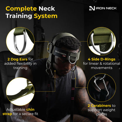 Iron Neck Harness Alpha, Versatile Neck Exerciser, Strengthener and Trainer with Adjustable Head and Chin Strap, Portable Head Harness for Weight Lifting, Home and Gym Use
