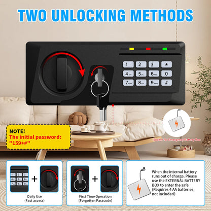 2.3 Cuft Fire proof Safes for HOME USE, Digital Security Safe Box with Programmable Keypad and Spare Keys, Safety Box for Home Office Business, Document Safe for Money Medicine Valuables